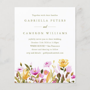 Lámina Invitación de boda floral con acuarela rosa presup