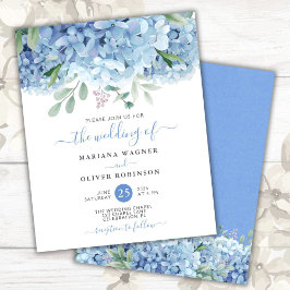 Lámina Invitación de boda floral con hortensias azules ec