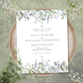 Lámina Invitación de boda floral con vegetación de lila e