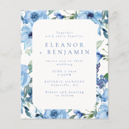 Lámina Invitación de boda floral de acuarela azul claro e