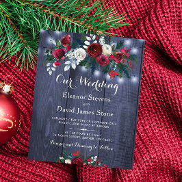 Lámina Invitación de boda floral de borgoña de invierno e