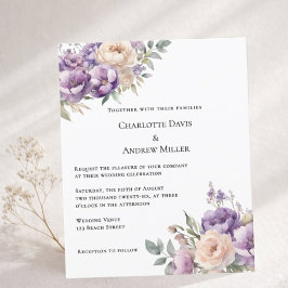 Lámina Invitación de boda floral de crema champán lavanda