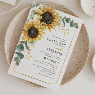 Lámina Invitación de boda floral de eucalipto girasol