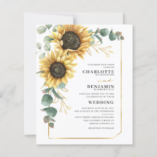 Lámina Invitación de boda floral de girasol con acuarela