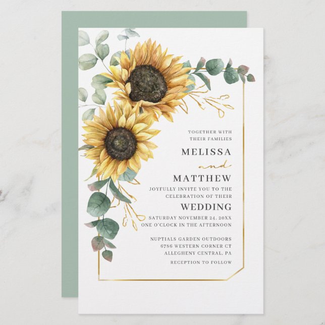 Lámina Invitación de boda floral de girasol económico (Anverso / Reverso)
