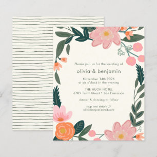 Lámina Invitación de boda floral de jardín trasero rosa p