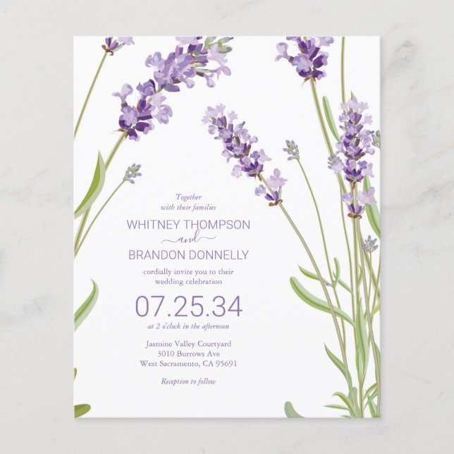 Lámina Invitación de boda floral de lavanda presupuesto (Anverso)