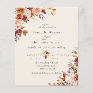 Lámina Invitación de boda floral de otoño de marfil con p