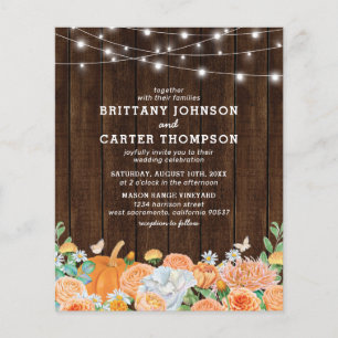 Lámina Invitación de boda floral de otoño rústica económi