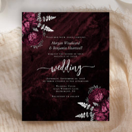 Lámina Invitación de boda floral de plata de Borgoña econ
