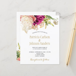 Lámina Invitación de boda floral elegante y económica