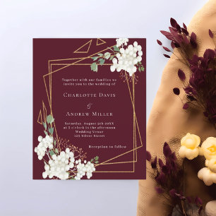 Lámina Invitación de boda floral geométrica blanca de Bor