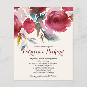 Lámina Invitación de boda floral Marsala Borgoña barata