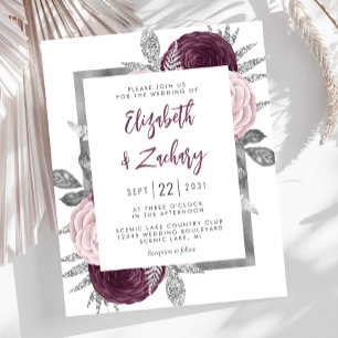 Lámina Invitación de boda floral morada rosa plateada Pre