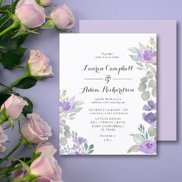Lámina Invitación de boda floral morada y follaje con pre