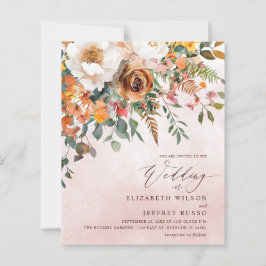 Lámina Invitación de boda floral naranja presupuesto otoñ