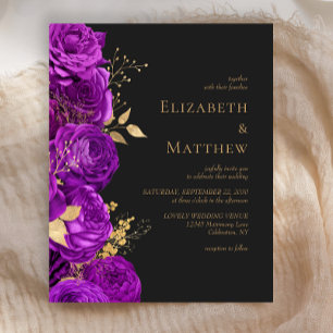 Lámina Invitación de boda floral oscura y dorada con pres