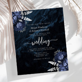 Lámina Invitación de boda floral plateada azul marino eco