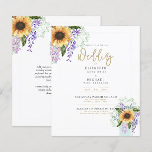 Lámina Invitación de Boda Floral Púrpura de Girasoles Pre