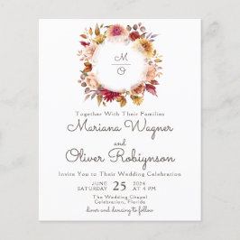 Lámina Invitación de boda floral romántica de otoño econó