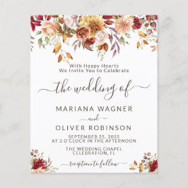 Lámina Invitación de boda floral romántica de otoño presu