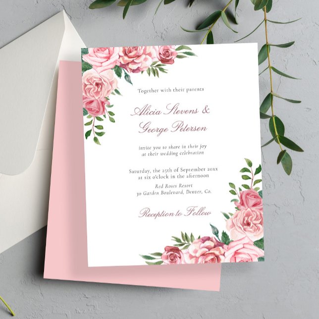 Lámina Invitación de boda floral rosa con presupuesto aju (Subido por el creador)