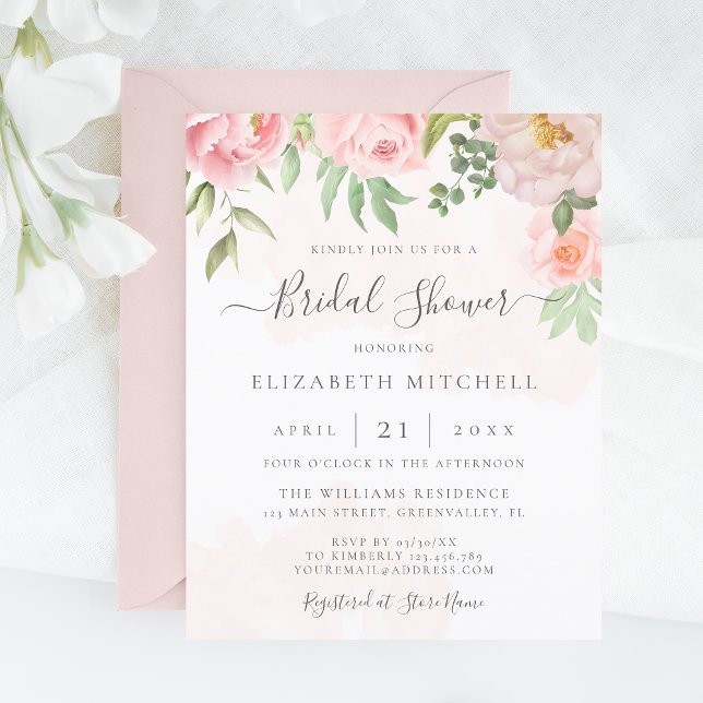 Lámina Invitación de boda floral rosa económico (Subido por el creador)