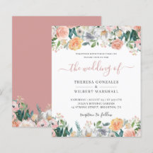 Invitación de boda floral rosa polvorienta económi