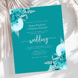 Lámina Invitación de boda floral turquesa plateada económ