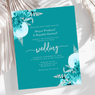 Lámina Invitación de boda floral turquesa plateada económ