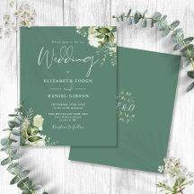 Invitación de boda floral verde de eucalipto econó