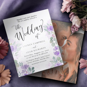Lámina Invitación de boda floral y botánica de lila econó