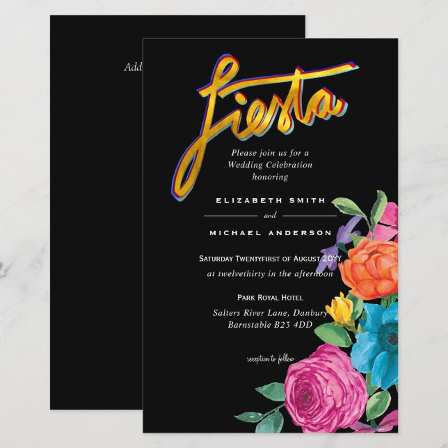 Lámina Invitación de boda Folkart Flower Fiesta  (Anverso / Reverso)