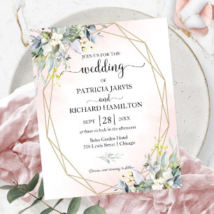 Lámina Invitación de boda geométrica con rubor rosa y pre