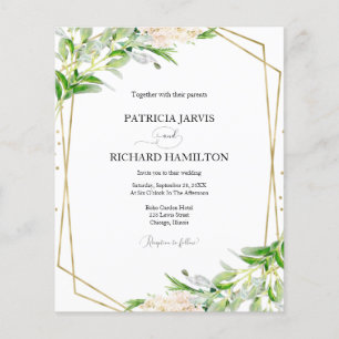 Lámina Invitación de boda geométrica con vegetación asequ