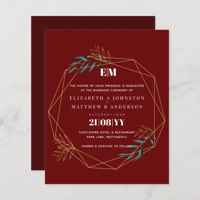 Lámina Invitación de boda geométrica de oro rojo de Borgo (Anverso / Reverso)