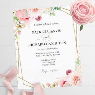 Lámina Invitación de boda geométrica floral rosada económ