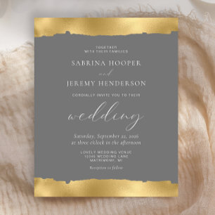 Lámina Invitación de boda gris con borde dorado rasgado