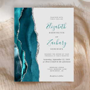 Lámina Invitación de boda gris plata turquesa económica