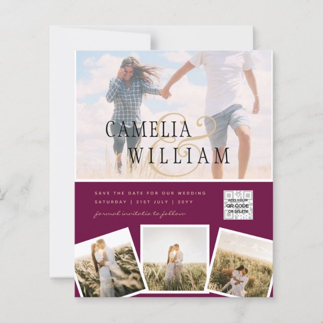 Lámina Invitación de Boda Guardar Fecha Código QR FOTO Mo (Anverso)