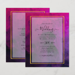 Lámina InVITACIÓN DE Boda Intensa Magenta Pluma Púrpura