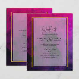 Lámina InVITACIÓN DE Boda Intensa Magenta Pluma Púrpura