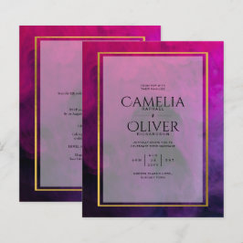 Lámina InVITACIÓN DE Boda Intensa Magenta Pluma Púrpura