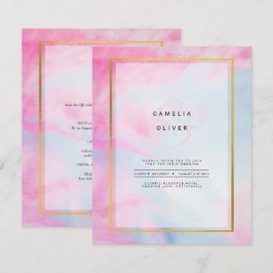 Lámina INVITACIÓN de boda LeahG Rosa Aqua Azul Dorado TIN