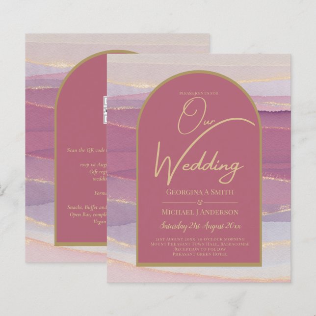Lámina Invitación de boda LeahG Rosa Polvorienta Lavanda  (Anverso / Reverso)