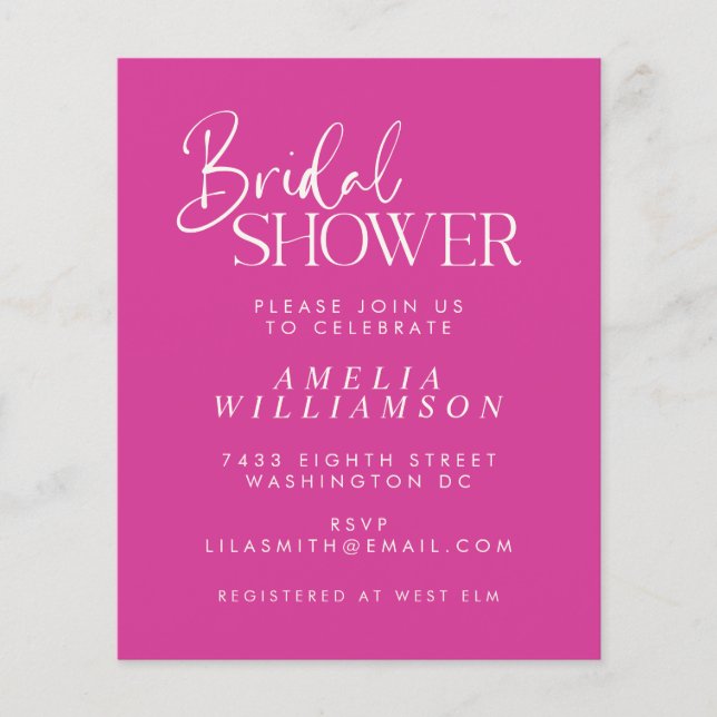 Lámina Invitación de boda minimal fucsia con letra script (Anverso)
