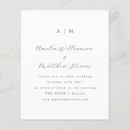 Lámina Invitación de boda minimalista blanca con monogram