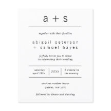 Invitación de boda minimalista con presupuesto y f