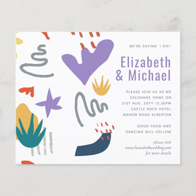 Lámina Invitación de Boda Moderna Abstracta Púrpura Verde (Anverso)