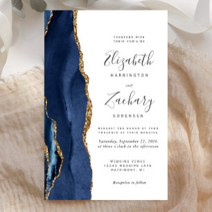 Lámina Invitación de Boda Moderna con Ágata Azul Dorada P